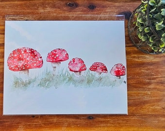 Amanita Mushroom Family art | Digital Download | Cottage Core Art | Mushroom Prints | Red Mushroom White Spots | Woodsy Art | Nature Art