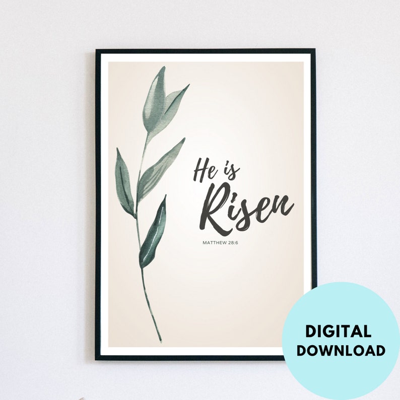 Easter Wall Print He is Risen Printable Wall Art Christian Etsy