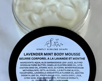 Vegan Shea Butter & Aloe Body Mousse: Lavender Mint and Lemon Rosewood Scents (237 ML/8 oz), Handmade in Nova Scotia