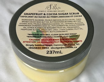 Grapefruit & Cocoa Emulsified Sugar Scrub- Handmade in Halifax, Nova Scotia, Canada- Thoughtful Local Gift, Perfect for Self-Care