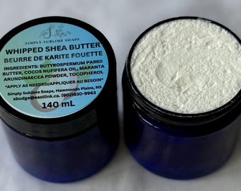 Vegan Whipped Shea Body Butter: Natural Coconut Scent, Super Moisturizing, Made in Nova Scotia, Canada