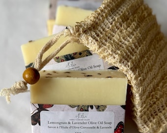 Lemongrass Lavender Olive Oil Soap: Handmade Vegan Castile Bar with Lavender Buds
