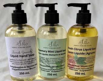 Vegan Liquid Hand Soap (250 mL): Fresh Citrus, Lavender, Rosemary Mint