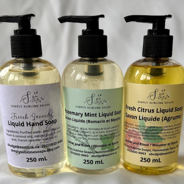 Vegan Liquid Hand Soap (250 mL): Fresh Citrus, Lavender, Rosemary Mint