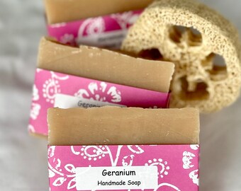 Geranium Soap, clay soap, essential oil soap, floral soap, Nova Scotia soap, Halifax soap, Canada soap, vegan soap, mom gift, NS soap, soap