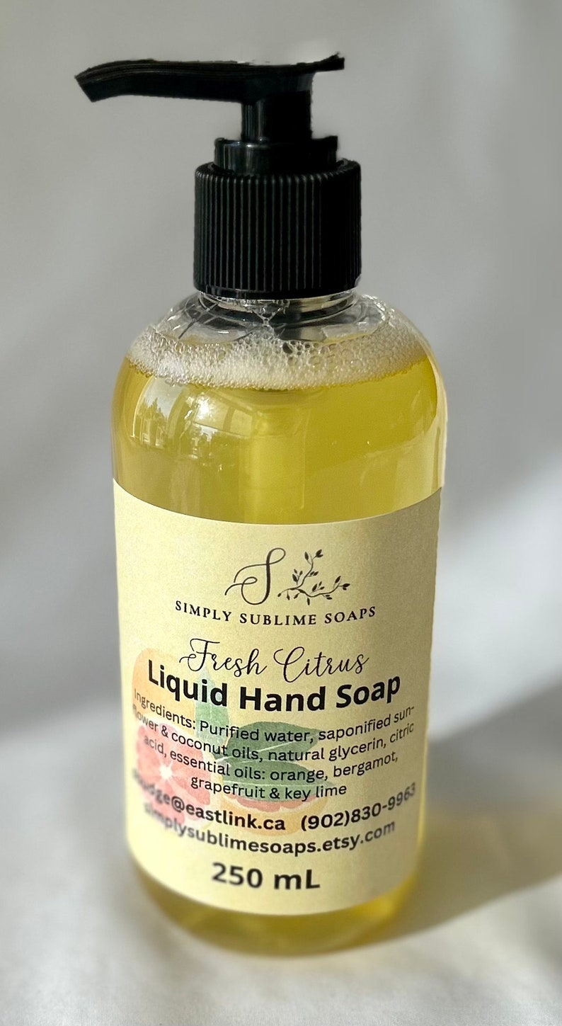 Natural liquid soap, liquid soap, vegan soap, moisturizing soap, Halifax soap, hand soap, citrus soap, Canada soap, mom gift, NS soap, soap image 4