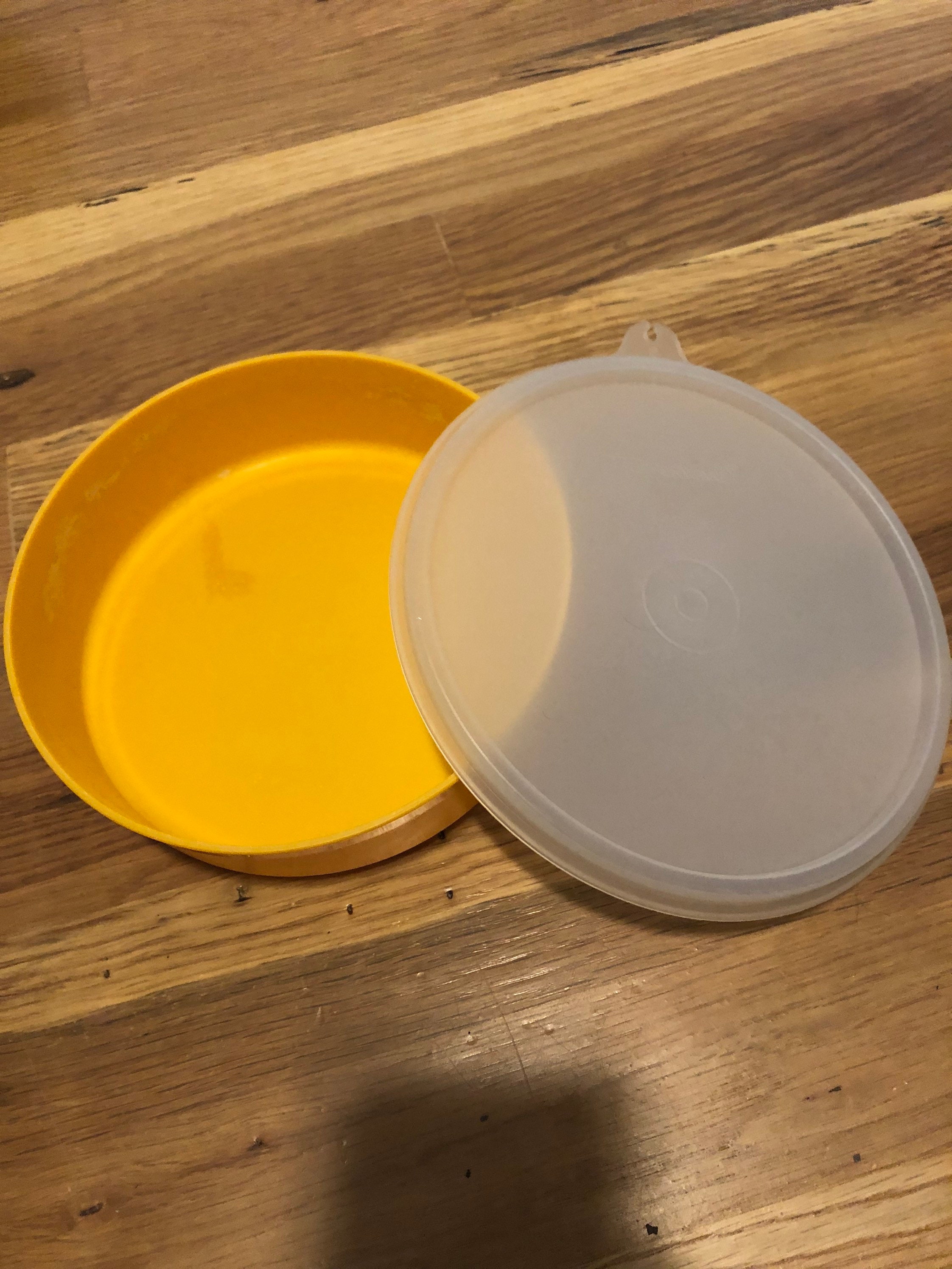 Dark yellow round Tupperware container with clear lid Etsy