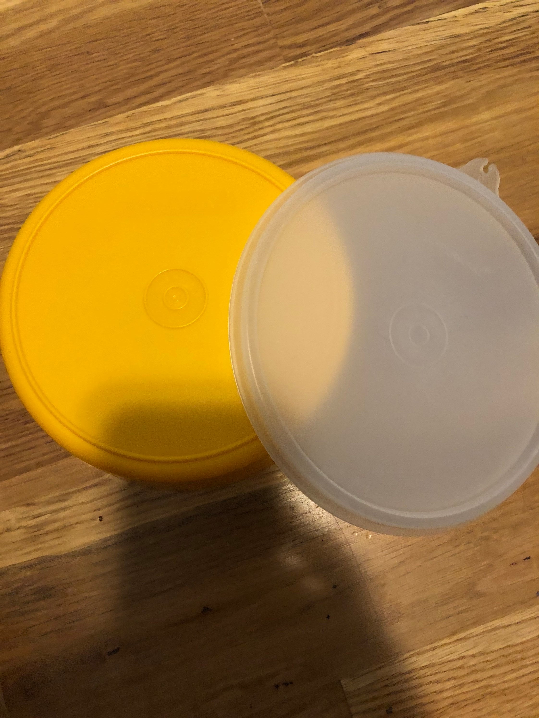 Dark yellow round Tupperware container with clear lid Etsy