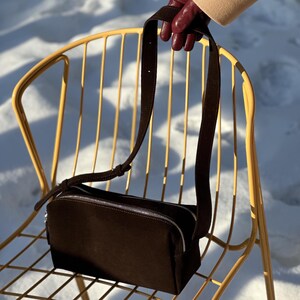 Chocolate Suede Shoulder Bag, Mini Suede Hobo Bag, Brown Underarm Purse, Premium Suede Handbag for Women, Small Slouchy Tote Bag with Zip image 5
