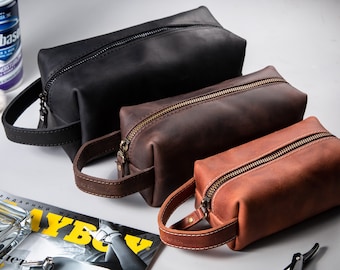 Personalisierte Kulturtasche aus Leder für Männer, Dopp-Kits für ihn, echte Kulturtasche, Geschenke für den Trauzeugen, Kosmetiktasche aus Leder