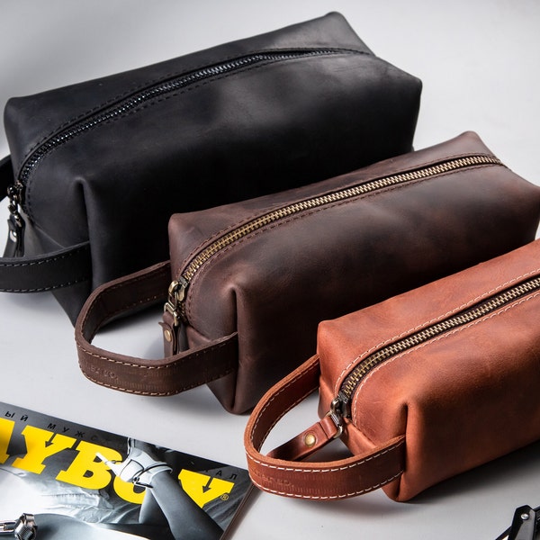 Personalisierte Kulturtasche aus Leder für Männer, Dopp-Kits für ihn, echte Kulturtasche, Geschenke für den Trauzeugen, Kosmetiktasche aus Leder