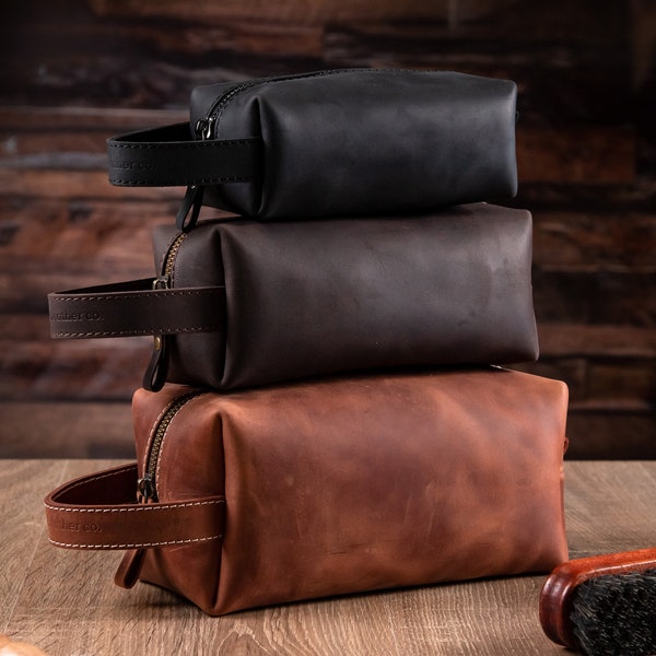 Leren toilettas, gepersonaliseerde lederen dopp kit, Groomsmen geschenken, Cadeau voor hem, Kleine reistas voor mannen, Echt lederen toilettas