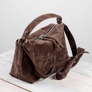 Petit sac fourre-tout en daim marron, sac à main hobo à bandoulière, sac à bandoulière en daim, sac sous le bras en daim, mini sac hobo, véritable sac fourre-tout en daim, sac souple