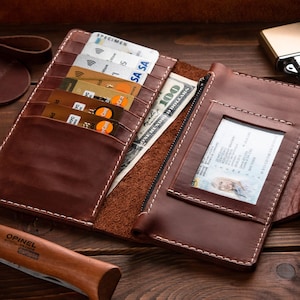 Cartera de cadena de cuero personalizada, billetera de motociclista, billetera de camionero, monedero gótico, billetera de vaquero, billetera larga de cuero para hombre
