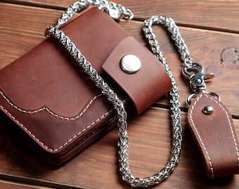 Cartera de cadena de cuero, cartera de moto personalizada para hombre, monedero de cuero, cartera plegable de camionero, cartera de vaquero, cartera de motociclista, regalos para él