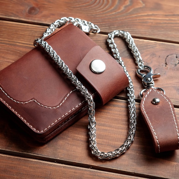 Leather Chain Wallet Personalized Mens Biker Wallet Bifold Trucker