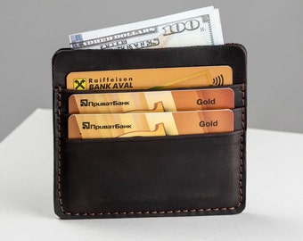 Minimalist men's wallet, slim leather front pocket wallet, personalized small business card holder, groomsmen gift