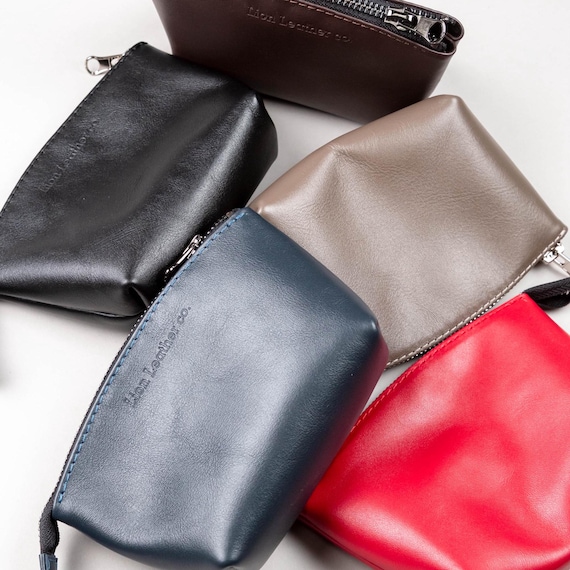 Bolso pequeño de cuero rojo, neceser de cuero personalizado, mini