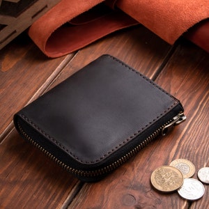 Cartera con cremallera para hombre, tarjetero con monedero, cartera pequeña de cuero con cremallera, tarjetero minimalista con cremallera.