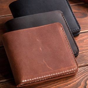 Billetera sencilla, billetera delgada de cuero plegable, billetera hecha a mano personalizada, tarjetero, billetera de bolsillo frontal personalizada, regalos para él