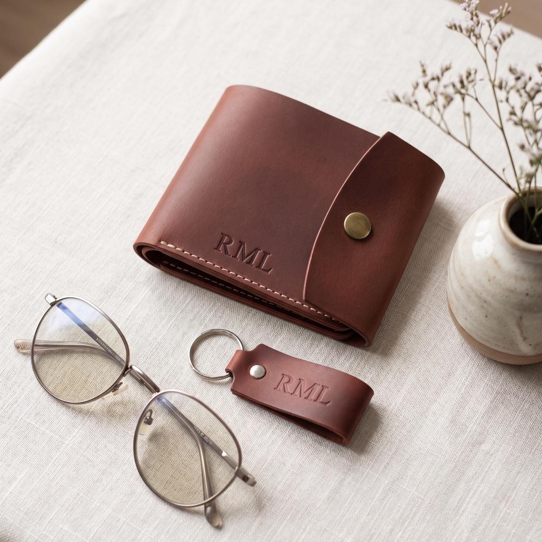 Custom Engraved Leather Wallet With Coin Pocket, Personalized Mens