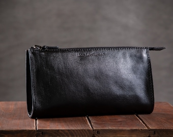 Personalized leather clutch bag, zip wallet, men's full grain leather clutch purse, long wallet, groomsman gift