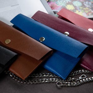 Cartera de mujer de piel auténtica, cartera de mano burdeos, cartera de mano de piel, tarjetero largo de piel, cartera para teléfono, monedero de piel