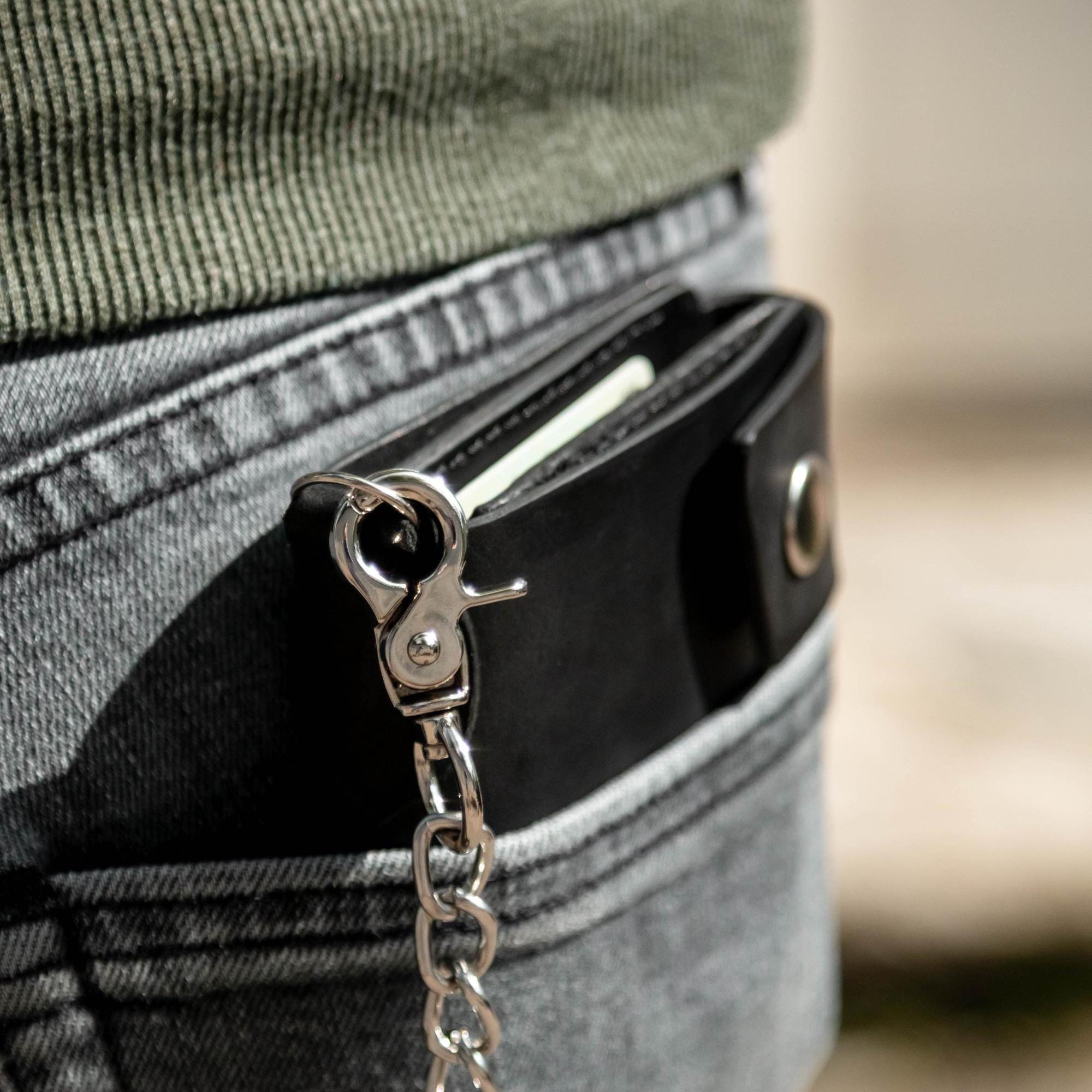 Leather Chain Wallet Personalized Mens Biker Wallet Bifold Trucker
