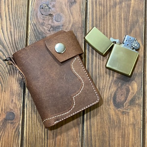 Mini billetera de cuero personalizada con cadena de motociclista, billetera pequeña de cuero estilo camionero, monedero plegable estilo vaquero minimalista, billetera gótica