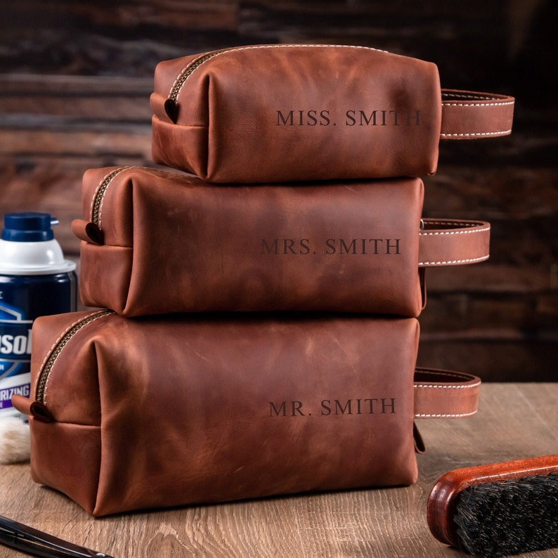 Leather toiletry bag, Personalized leather dopp kit, Groomsmen gifts, Gift for him, Small travel bag for men, Genuine leather wash bag Large - Whiskey