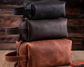 Neceser de cuero, Neceser de cuero personalizado, Regalos para padrinos de boda, Regalo para él, Neceser de viaje pequeño para hombre, Neceser de cuero genuino