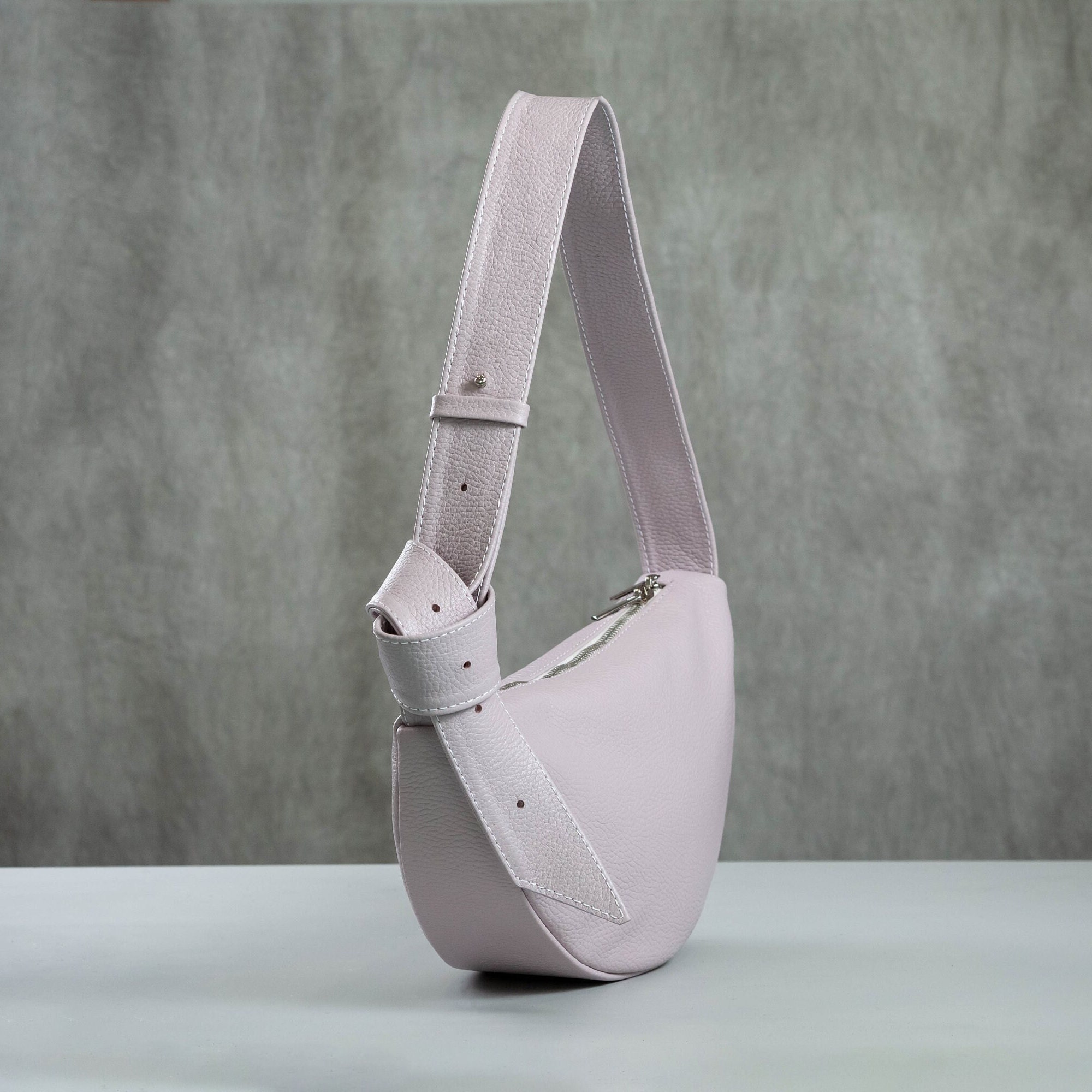 Leather Moon Handbag, Women's Crescent Shaped Moon Purse, Half