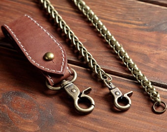 Cadena para billetera de 20" para hombre con llavero de cuero, correa de cuero para bolso, cadena de bolsillo, cadena de motociclista