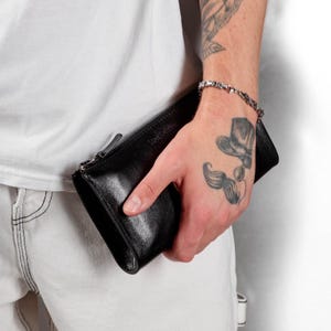 Cartera de cuero para hombre, Cartera con cremallera, Cartera larga de cuero personalizada, Funda tipo cartera para iPhone, Estuche de cuero para viajes, Regalos para él