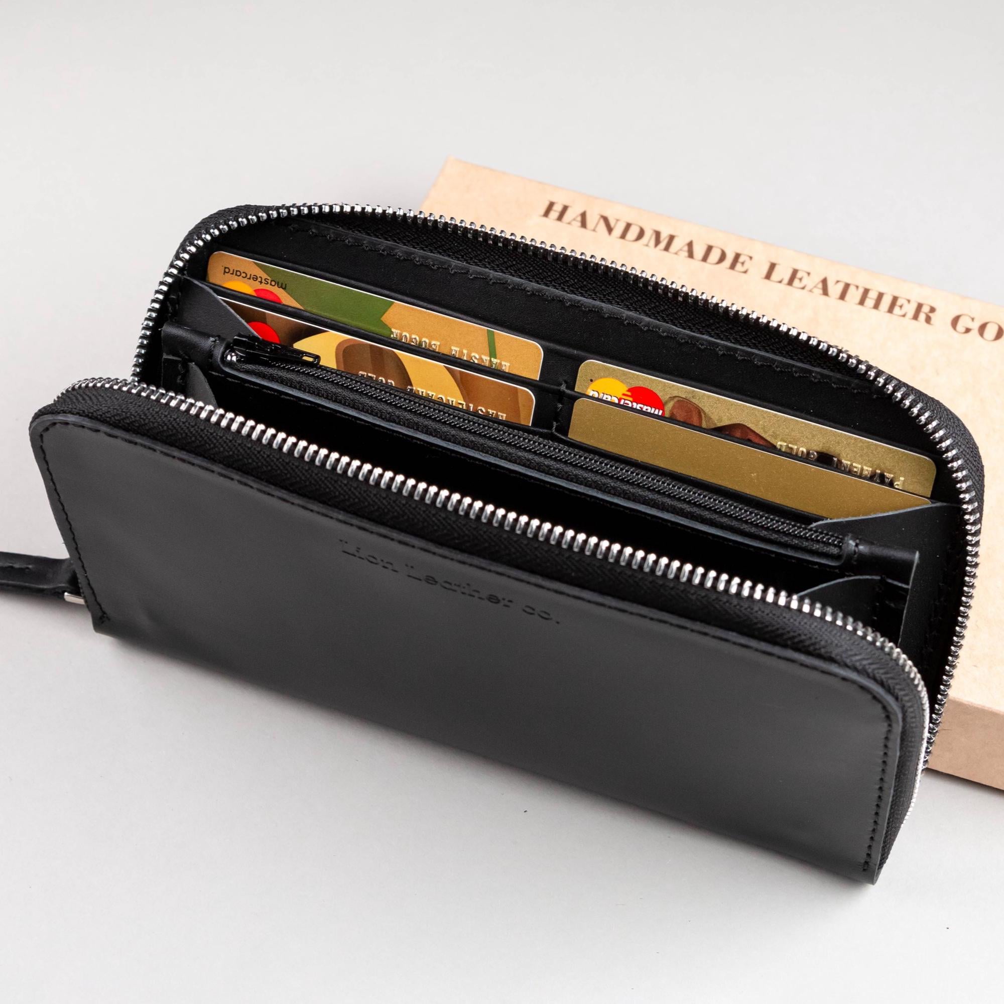 Chocolate Leather Zip Wallet, Womens Long Wallet, Large Wallet