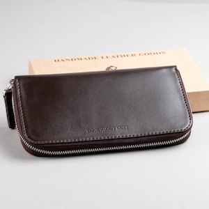 Porte-monnaie zippé en cuir chocolat, portefeuille long pour femme, portefeuille simple, pochette en cuir, porte-cartes avec zip, portefeuille zippé noir, portefeuille pochette