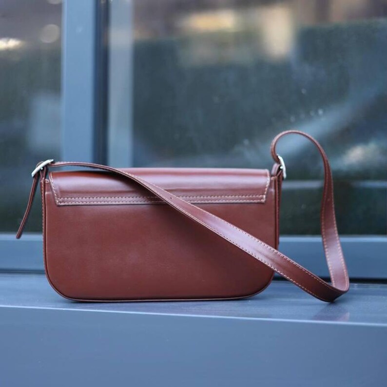 Burgundy Leather Shoulder Bag, Baguette Handbag, Pouchette Bag, Small Clutch Purse, Formal Top Handle Bag, Underarm Bag Caramel