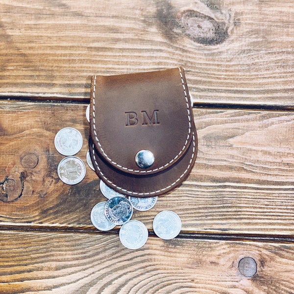 Personalized leather coin pouch, small coin wallet