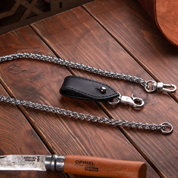 Wallet chain with wallet holder, leather wallet strap