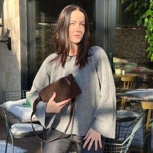 Chocolate Suede Shoulder Bag, Mini Suede Hobo Bag, Brown Underarm Purse, Premium Suede Handbag for Women, Small Slouchy Tote Bag with Zip image 15