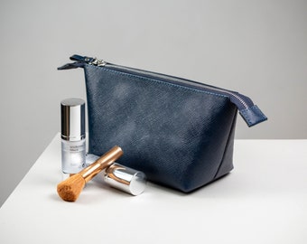 Sac cosmétique de maquillage avec fermeture éclair, sacs à cosmétiques de voyage, sac à main de toilette en cuir, organisateur de maquillage en cuir mignon, kit dopp pour femmes