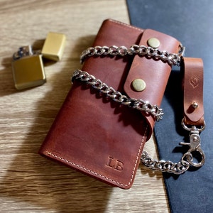 Cartera de motociclista larga de cuero personalizada para hombre con cadena, Cartera con cadena, Cartera de motociclista, Cartera de camionero, Cartera gótica, Cartera de vaquero