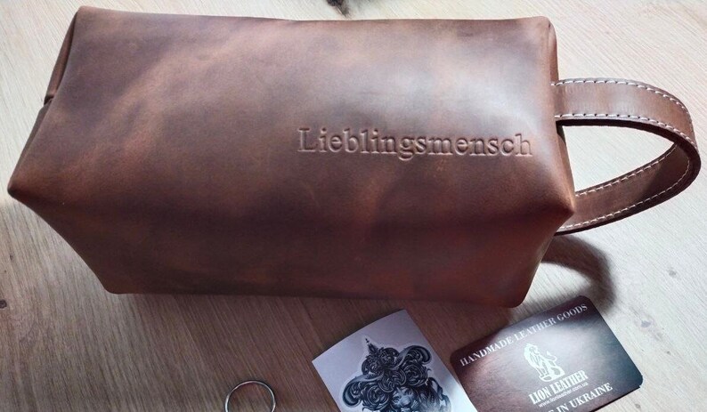 Leather toiletry bag, Personalized leather dopp kit, Groomsmen gifts, Gift for him, Small travel bag for men, Genuine leather wash bag image 10