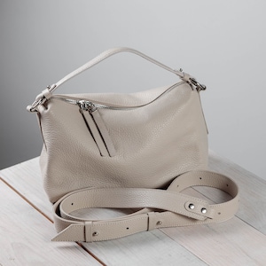 Kleine Ledertasche für Damen, Umhängetasche, beige Lederhandtasche, Lederhandtasche, Crossbody Hobo Bag