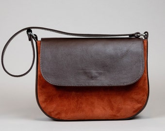 Small women suede hobo bag, brown shoulder handbag, leather purse shoulder bag, little messenger bag ladies