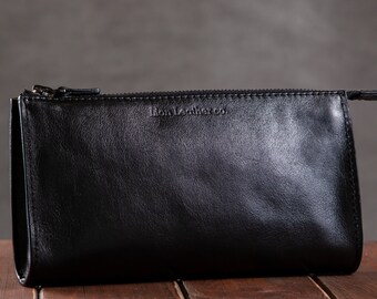 Gepersonaliseerde leren clutch, portemonnee met rits, telefoonhoesje van volnerf leer voor heren, lange portemonnee, cadeau voor de bruidegom, cadeaus voor hem