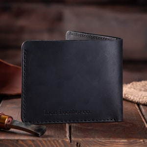 Portefeuille denveloppe dargent en cuir véritable pour hommes, petit porte-carte de visite personnalisé, portefeuille pliant mince fait à la main Noir