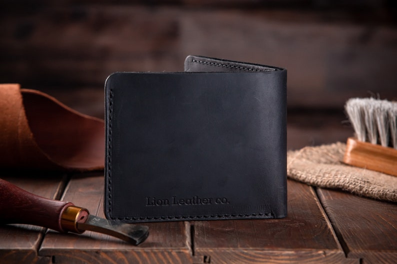 Portefeuille denveloppe dargent en cuir véritable pour hommes, petit porte-carte de visite personnalisé, portefeuille pliant mince fait à la main Noir