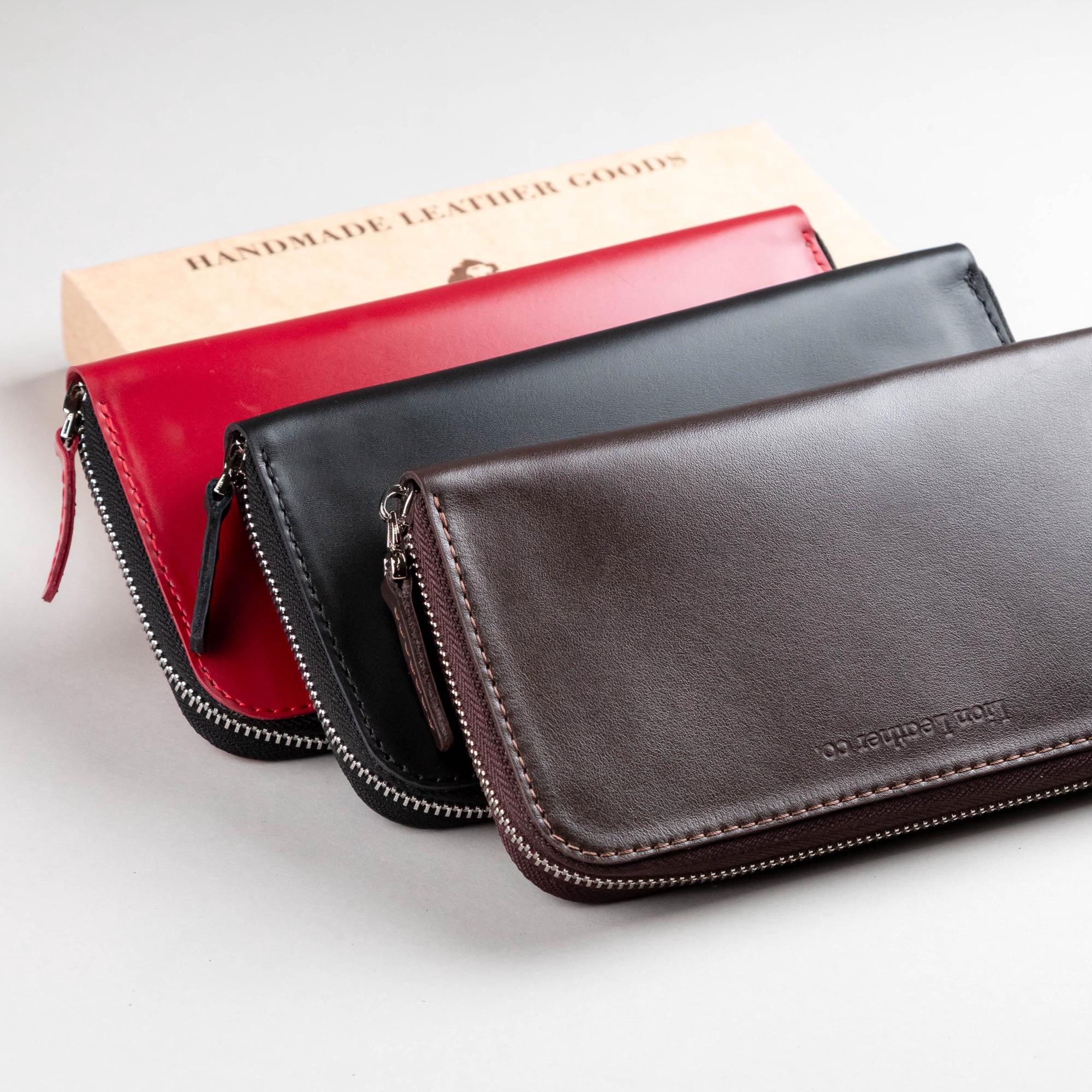 Chocolate Leather Zip Wallet, Womens Long Wallet, Large Wallet