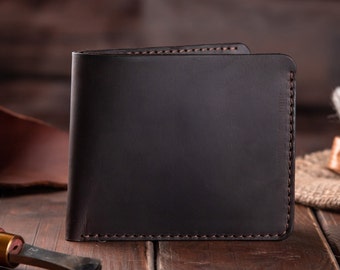 Mens genuine leather cash envelope wallet, small personalized business card holder, handmade slim bifold wallet